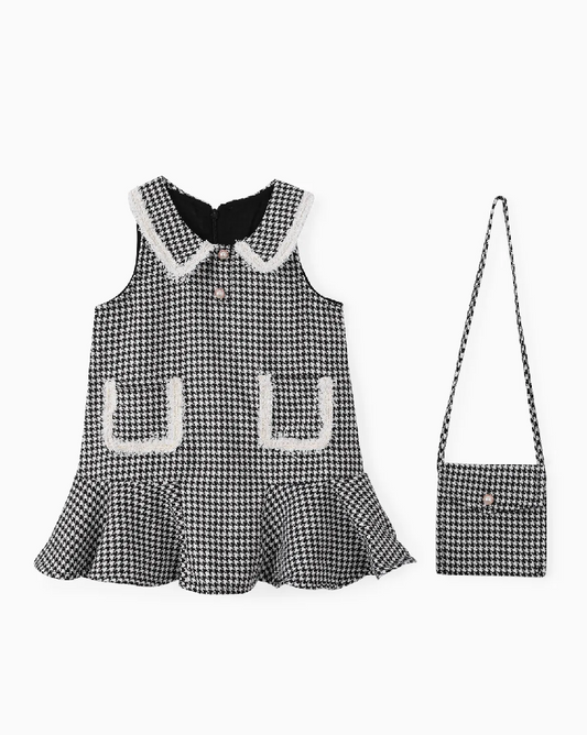 2pcs Toddler Girl Classic Grid/Houndstooth Dress Set share icon